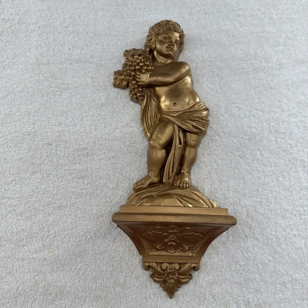 Vintage 3 Gathering The Harvest Cherubs  Wall Decor Plaques Baroque Rococo USA